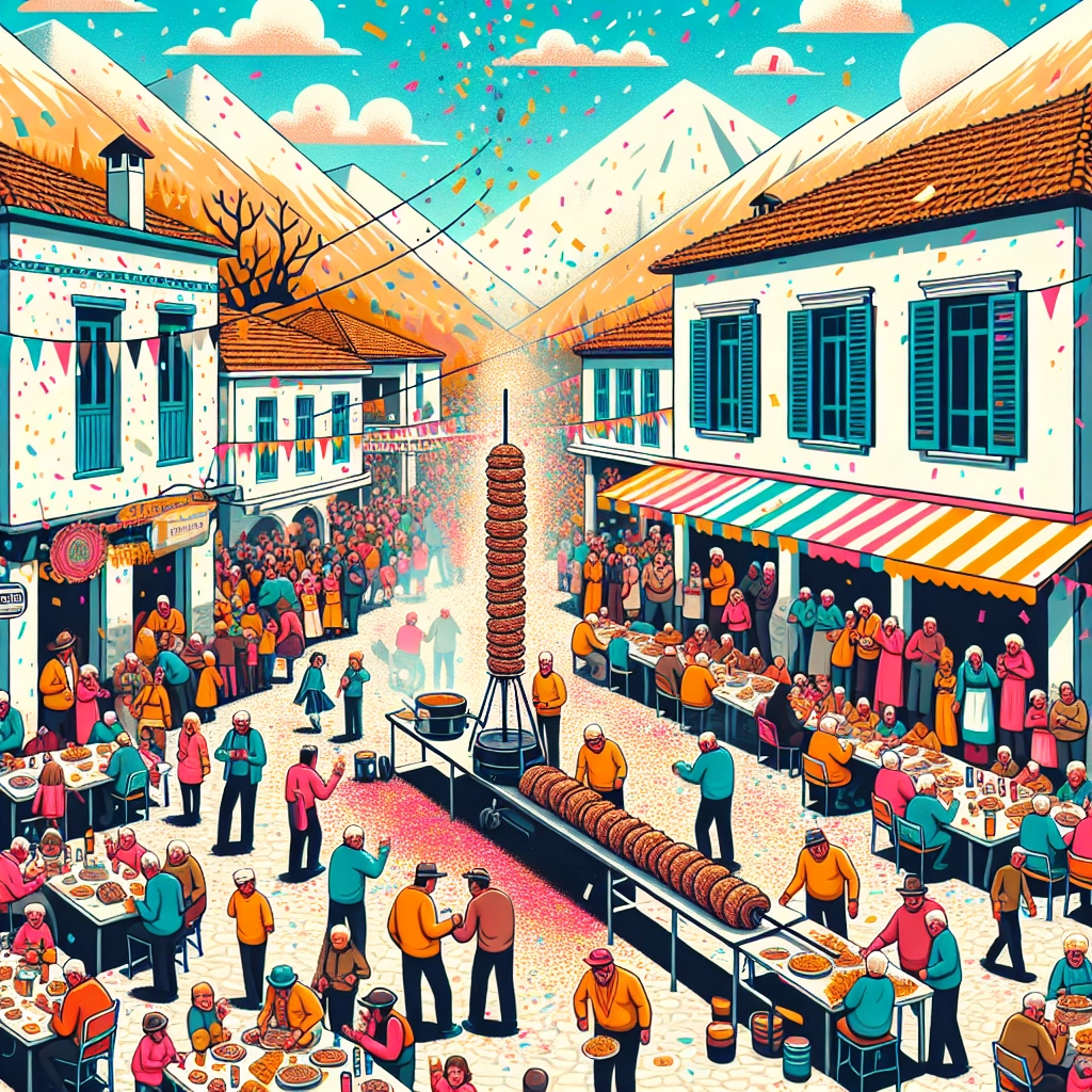 Griechische Kleinstadt grillt 130 Meter langes Kontosouvli zu Karneval