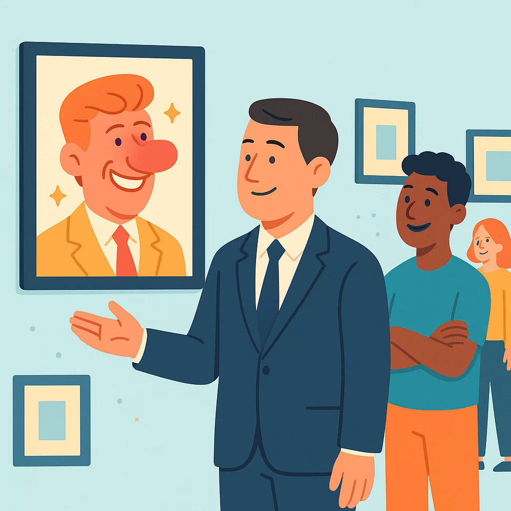 Präsident Milanović genießt Karikaturausstellung von Nik Titanik